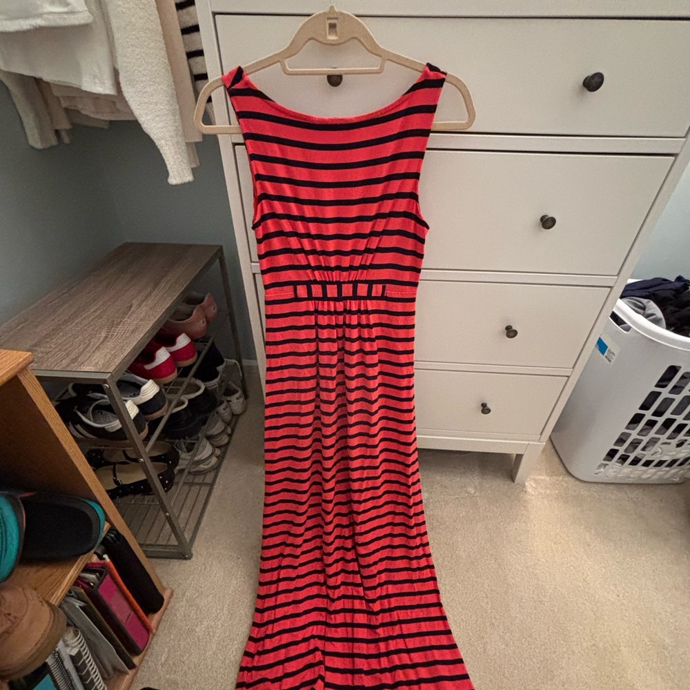 Coral and Navy Blue Striped Dress